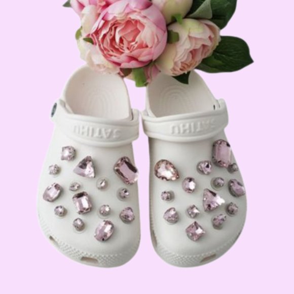 Light Pink Glass Rhinestone Shoe Charms - Picture 5 of 11